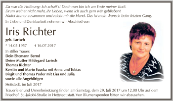 Traueranzeige von Iris Richter von Super Sonntag Aschersleben