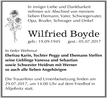 Traueranzeige von Wilfried Boyde von Mitteldeutsche Zeitung Bitterfeld
