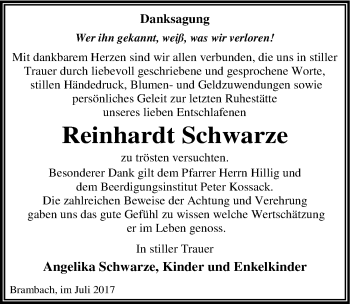 Traueranzeige von Reinhardt Schwarze von Mitteldeutsche Zeitung Dessau-Roßlau