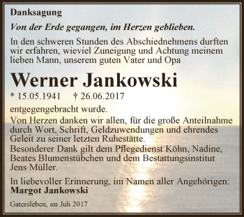 Traueranzeige von Werner Jankowski von Super Sonntag Aschersleben