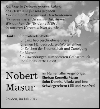 Traueranzeige von Nobert Masur von Mitteldeutsche Zeitung Bitterfeld