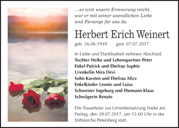 Traueranzeige von Herbert Erich Weinert von Mitteldeutsche Zeitung Halle/Saalkreis
