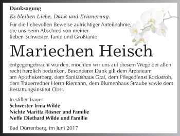 Traueranzeige von Mariechen Heisch von Mitteldeutsche Zeitung Merseburg/Querfurt