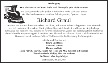 Traueranzeige von Richard Graul von Super Sonntag SGH Mansf. Land