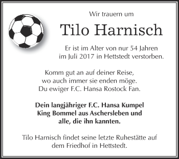Traueranzeige von Tilo Harnisch von Super Sonntag Aschersleben