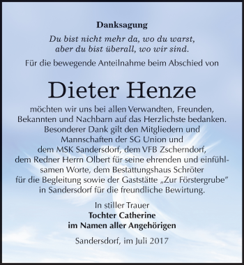 Traueranzeige von Dieter Henze von Mitteldeutsche Zeitung Bitterfeld