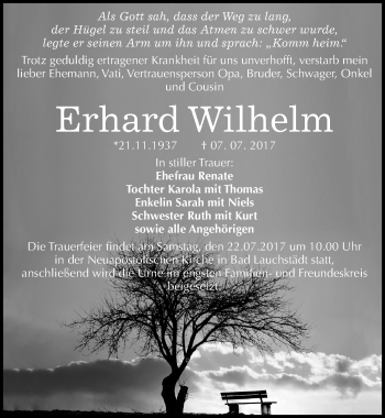 Traueranzeige von Erhard Wilhelm von Mitteldeutsche Zeitung Merseburg/Querfurt