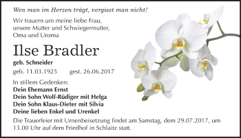 Traueranzeige von Ilse Bradler von Mitteldeutsche Zeitung Bitterfeld