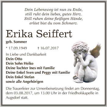 Traueranzeige von Erika Seiffert von Super Sonntag SGH Mansf. Land