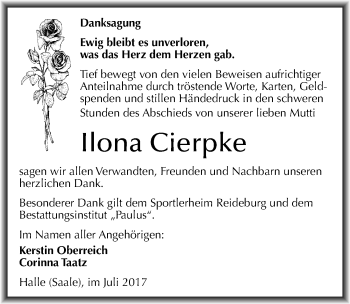 Traueranzeige von Ilona Cierpke von Mitteldeutsche Zeitung Halle/Saalkreis