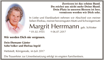 Traueranzeige von Margrit Herrmann von Super Sonntag SGH Mansf. Land