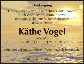 Traueranzeige von Käthe Vogel von Mitteldeutsche Zeitung Wittenberg
