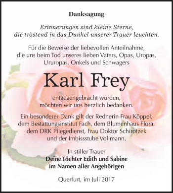 Traueranzeige von Karl Frey von WVG - Wochenspiegel Merseburg