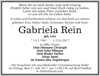Traueranzeige von Gabriela Rein von Mitteldeutsche Zeitung Halle/Saalkreis