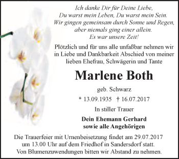 Traueranzeige von Marlene Both von WVG - Wochenspiegel Bitterfeld