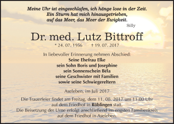 Traueranzeige von Lutz Bittroff von Mitteldeutsche Zeitung Halle/Saalkreis