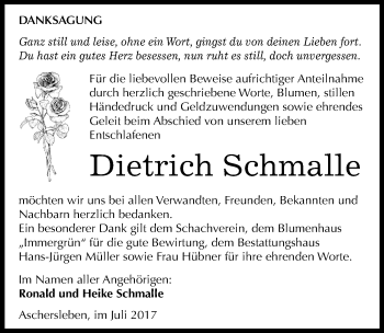 Traueranzeige von Dietrich Schmalle von Mitteldeutsche Zeitung Aschersleben