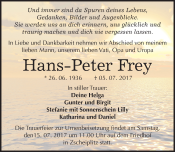 Traueranzeige von Hans Peter Frey von Mitteldeutsche Zeitung Merseburg/Querfurt