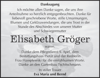 Traueranzeige von Elisabeth Gröger von WVG - Wochenspiegel Bitterfeld