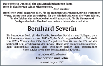 Traueranzeige von Bernhard Severin von Mitteldeutsche Zeitung Quedlinburg