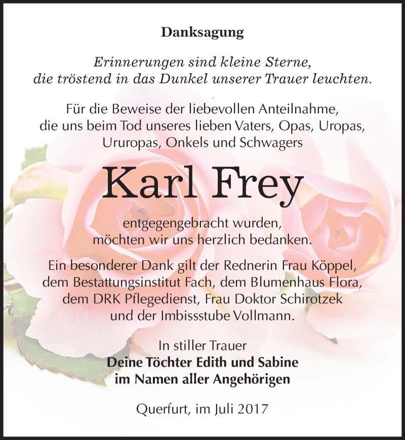 Traueranzeigen von Karl Frey www.abschiednehmen.de