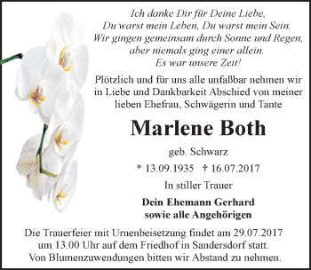 Traueranzeige von Marlene Both von Mitteldeutsche Zeitung Bitterfeld