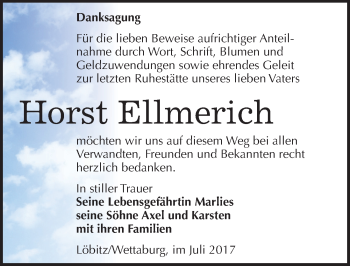 Traueranzeige von Horst Ellmerich von Mitteldeutsche Zeitung Naumburg/Nebra