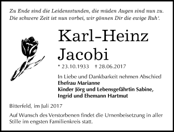 Traueranzeige von Karl-Heinz Jacobi von Mitteldeutsche Zeitung Bitterfeld