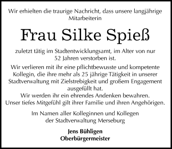 Traueranzeige von Silke Spieß von Mitteldeutsche Zeitung Merseburg/Querfurt