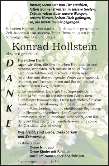 Traueranzeige von Konrad Hollstein von Mitteldeutsche Zeitung Naumburg/Nebra