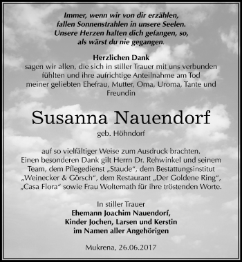Traueranzeige von Susanna Nauendorf von Mitteldeutsche Zeitung Bernburg