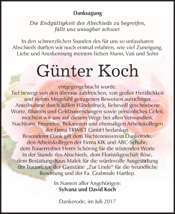 Traueranzeige von Günter Koch von WVG - Wochenspiegel Quedlinburg