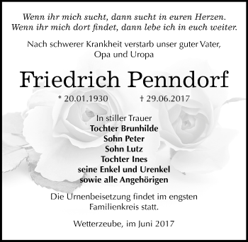 Traueranzeige von Friedrich Penndorf von Mitteldeutsche Zeitung Zeitz