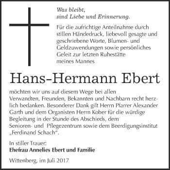 Traueranzeige von Hans-Hermann Ebert von WVG - Wochenspiegel Wittenberg