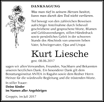 Traueranzeige von Kurt Liesche von Mitteldeutsche Zeitung Bitterfeld