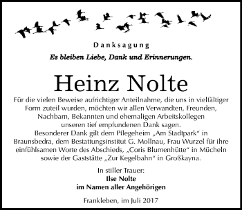 Traueranzeige von Heinz Nolte von Mitteldeutsche Zeitung Merseburg/Querfurt