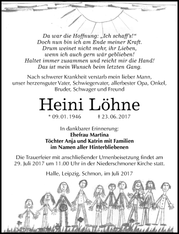 Traueranzeige von Heini Löhne von Mitteldeutsche Zeitung