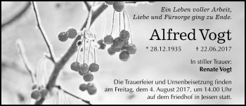 Traueranzeige von Alfred Vogt von Mitteldeutsche Zeitung Wittenberg