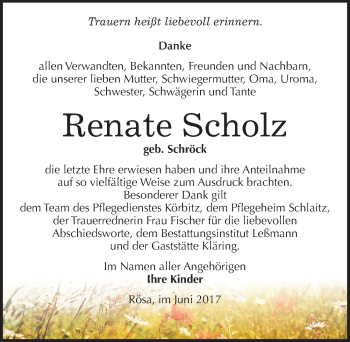 Traueranzeige von Renate Scholz von Mitteldeutsche Zeitung Bitterfeld