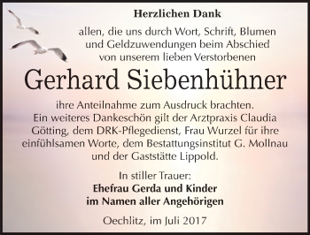 Traueranzeige von Gerhard Siebenhühner von Mitteldeutsche Zeitung Merseburg/Querfurt