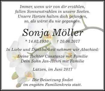 Traueranzeige von Sonja Möller von Mitteldeutsche Zeitung Weißenfels