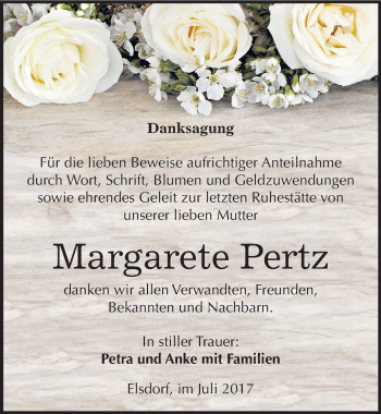 Traueranzeige von Margarete Pertz von Mitteldeutsche Zeitung Köthen