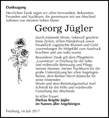 Traueranzeige von Georg Jügler von Mitteldeutsche Zeitung Naumburg/Nebra