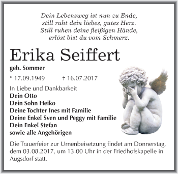 Traueranzeige von Erika Seiffert von Mitteldeutsche Zeitung Mansfelder Land