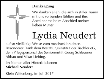 Traueranzeige von Lydia Neudert von Mitteldeutsche Zeitung Wittenberg