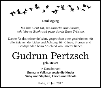 Traueranzeige von Gudrun Pertzsch von Mitteldeutsche Zeitung Halle/Saalkreis