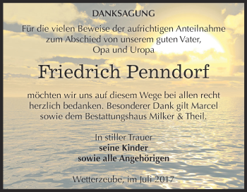 Traueranzeige von Friedrich Penndorf von Super Sonntag Zeitz