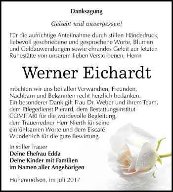 Traueranzeige von Werner Eichardt von WVG - Wochenspiegel NMB / WSF / ZTZ
