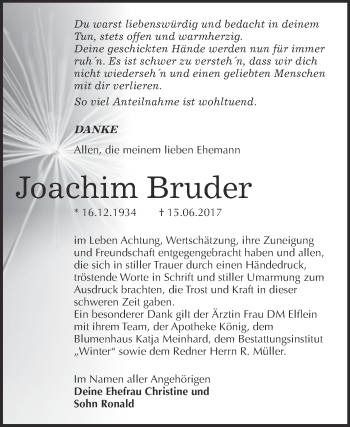 Traueranzeige von Joachim Bruder von WVG - Wochenspiegel Bitterfeld