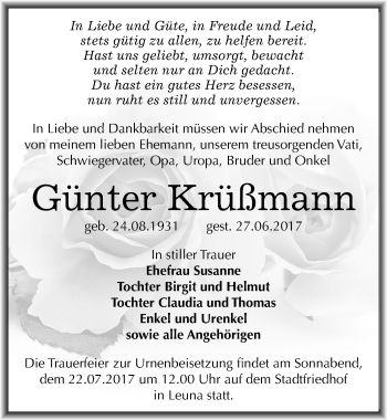 Traueranzeige von Günter Krüßmann von Mitteldeutsche Zeitung Merseburg/Querfurt